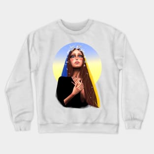 Ukrainian young emotional girl with Ukrainian symbols Crewneck Sweatshirt